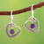 Sterling Silver Heart Dangle Earrings with Amethyst Jewels 'Wise Love'