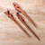 Set of 3 Hand-Carved Natural Brown Mango Wood Hairpins 'Palatial Grace'