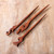 Set of 3 Hand-Carved Natural Brown Mango Wood Hairpins 'Palatial Grace'