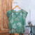 Embroidered Viridian Rayon Top with Leafy Motifs 'Viridian Fall'