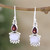 Rainbow Moonstone  Garnet Sterling Silver Dangle Earrings 'Dual Love'