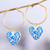 14k Gold-Plated Hoop Earrings with Blue Papier Mache Hearts 'Blue Affection'
