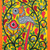 Vegetable Dye Orange Madhubani Painting of Birds and Fish 'Harmonious Dance'