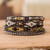 Hand-Woven Beaded Wrap Bracelet in Black with Pewter Button 'Black Country Flowers'