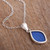 Silver Necklace with Natural Leaf Pendant 'Nature's Gem in Blue'
