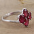 Rhodium Plated Cocktail Ring with Four Faceted Rubies 'Ruby Quartet'