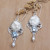 Owl Dangle Earrings with Cultured Pearls and Blue Topaz Gems 'Loyalty Owl'