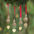 Set of 4 Brass Bell Ornaments with Elephants and Red Ribbons 'Elephant Choir'