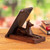 Hand-Carved Polished Cedar Wood Peruvian Dog Phone Holder 'Legendary Companion'