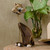Handcrafted Albesia Wood Cat Statuette 'Chocolate Cat'
