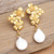 Cultured Pearl Gold-plated and Floral-themed Dangle Earrings 'Lovely Ashokas'