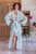 Cotton Robe with Printed Floral Motifs and Aquamarine Piping 'Floral Imagination'