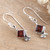Sterling Silver Dangle Earrings with Natural Garnet Stones 'Adorable Passion'
