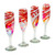Set of 4 Eco-Friendly Red Handblown Champagne Flutes 'Glamour Enchantment'