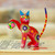 Painted Scarlet Copal Wood Alebrije Cat Figurine with Ball 'Feline Sport in Scarlet'