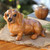 Hand-Carved Wood Figurine of Stretching Brown Dachshund 'Happy Brown Dachshund'