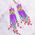 Glass Beaded Waterfall Earrings in Purple From Mexico 'Huichol Rain in Purple'