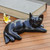 Suar Wood Black Cat Statuette 'Slinky Feline in Black'