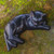 Suar Wood Black Cat Statuette 'Slinky Feline in Black'