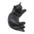 Suar Wood Black Cat Statuette 'Slinky Feline in Black'