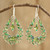 Double Drop Dangle Earrings with Green Crystals and Filigree 'Green Drop Sparkle'