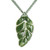 Dark Green Art Glass Leaf Pendant Necklace with Braided Cord 'Green Rain Forest Drop'