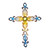 Handcrafted Steel Cross Wall Art in Yellow and Blue Hues 'Yellow Flames of Devotion'