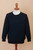 Men's Alpaca Blend Sweater in Black and Azure Made in Peru 'Textures  Azure Diamonds'