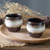 Set of 2 Handcrafted Brown and White Ceramic Cups from Bali 'Serene Flavors'