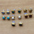 Set of Seven 22k Gold-Plated Stud Earrings with Gemstones 'Everyday Glamour'