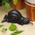 Hand-Carved Black Suar Wood Human-Like Snail Sculpture 'Tired Night Snail'