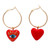 14k Gold-Plated Hoop Earrings with Red Papier Mache Hearts 'Passionate Glance'