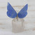 Blue and White Quartz Butterfly Sculpture with Brass Accents 'Spiritual Flutter'