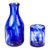 Cobalt Handblown Recycled Glass Carafe and Cup Set Pair 'Cobalt Allure'