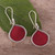 Sterling Silver and Red Leaf Dangle Earrings from Peru 'Red Hydrangea'