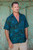 Men's Rayon Shirt with Leafy Batik Print in Green and Blue 'Night Jungle'