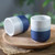 Set of 2 Speckled Ceramic Cups in Blue and White Hues 'Snowy Midnight'