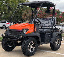 Orange - Fully Loaded Cazador OUTFITTER 200 Golf Cart 4 Seater UTV - Fully Assembled and Tested (Front Left View)