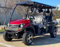 RED- HULK 400 GAS LIMO GAS GOLF CART- (FRONT LEFT VIEW) RED- HULK 400 GAS LIMO GAS GOLF CART- (FRONT LEFT VIEW)