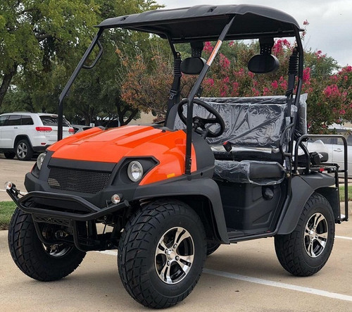 Orange - Fully Loaded Cazador OUTFITTER 200 Golf Cart 4 Seater UTV - Fully Assembled and Tested (Front Left View)