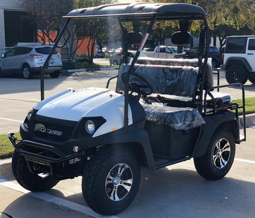 White - Fully Loaded Cazador OUTFITTER 200 Golf Cart 4 Seater UTV - Fully Assembled and Tested (Front side view) White - Fully Loaded Cazador OUTFITTER 200 Golf Cart 4 Seater UTV - Fully Assembled and Tested (Front side view)