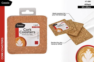 CASSIA 4pk Square Cork Heat Pads (KT-286)