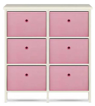 HOME MASTER 6-Drawer Pine Wood Storage Chest with Pink Fabric Baskets (264636)