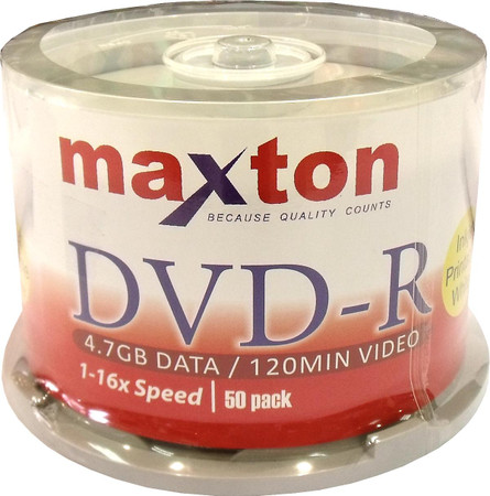 MAXTON DVD-R Printable White - 50pk Spindle (DMR4G16P)