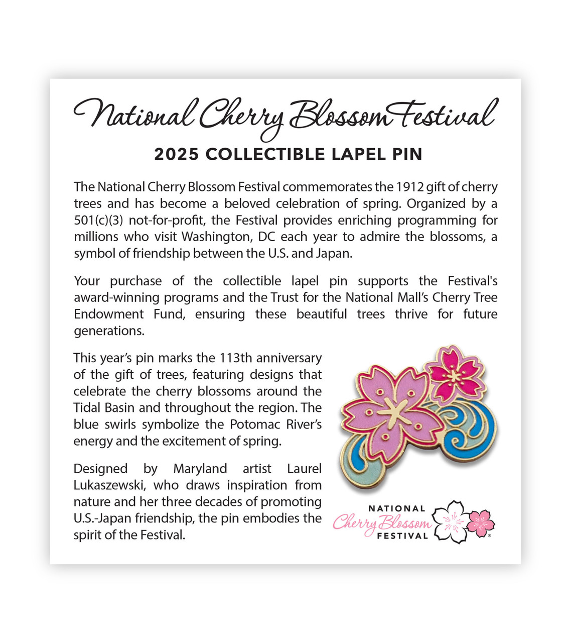 2025 Official National Cherry Blossom Festival Lapel Pin - Logo