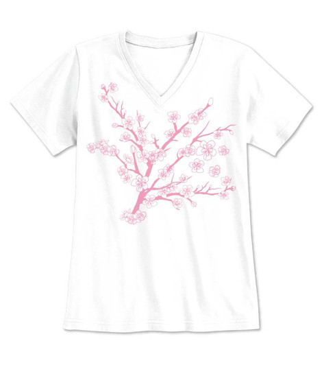 Modern Blossom White Ladies V-Neck Modern Blossom White Ladies V-Neck