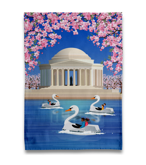 Cherry Blossom Swan Boats Jefferson Memorial Tea Towel