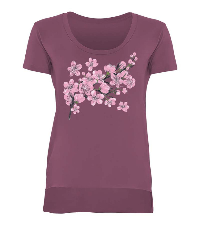 Painted Blossom Ladies Scoop Neck Tee Shiraz