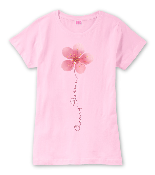 Vertical Cherry Blossom Ladies Tee Pink 