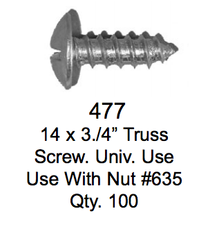 License Plate Fasteners 477 Truss Screw